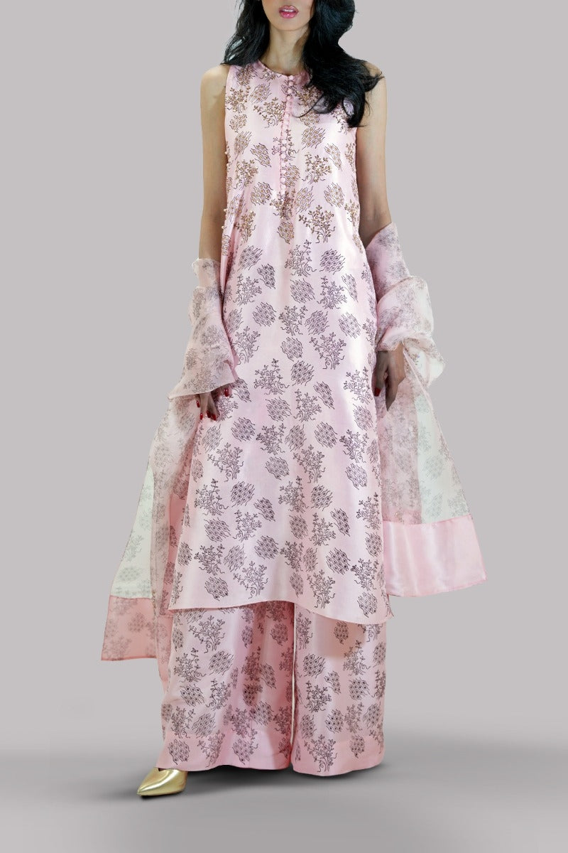 Blushing Bride Block Printed &amp; Embellished Raw Silk Set