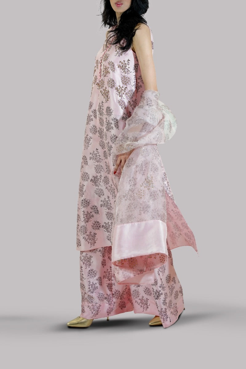 Blushing Bride Block Printed &amp; Embellished Raw Silk Set