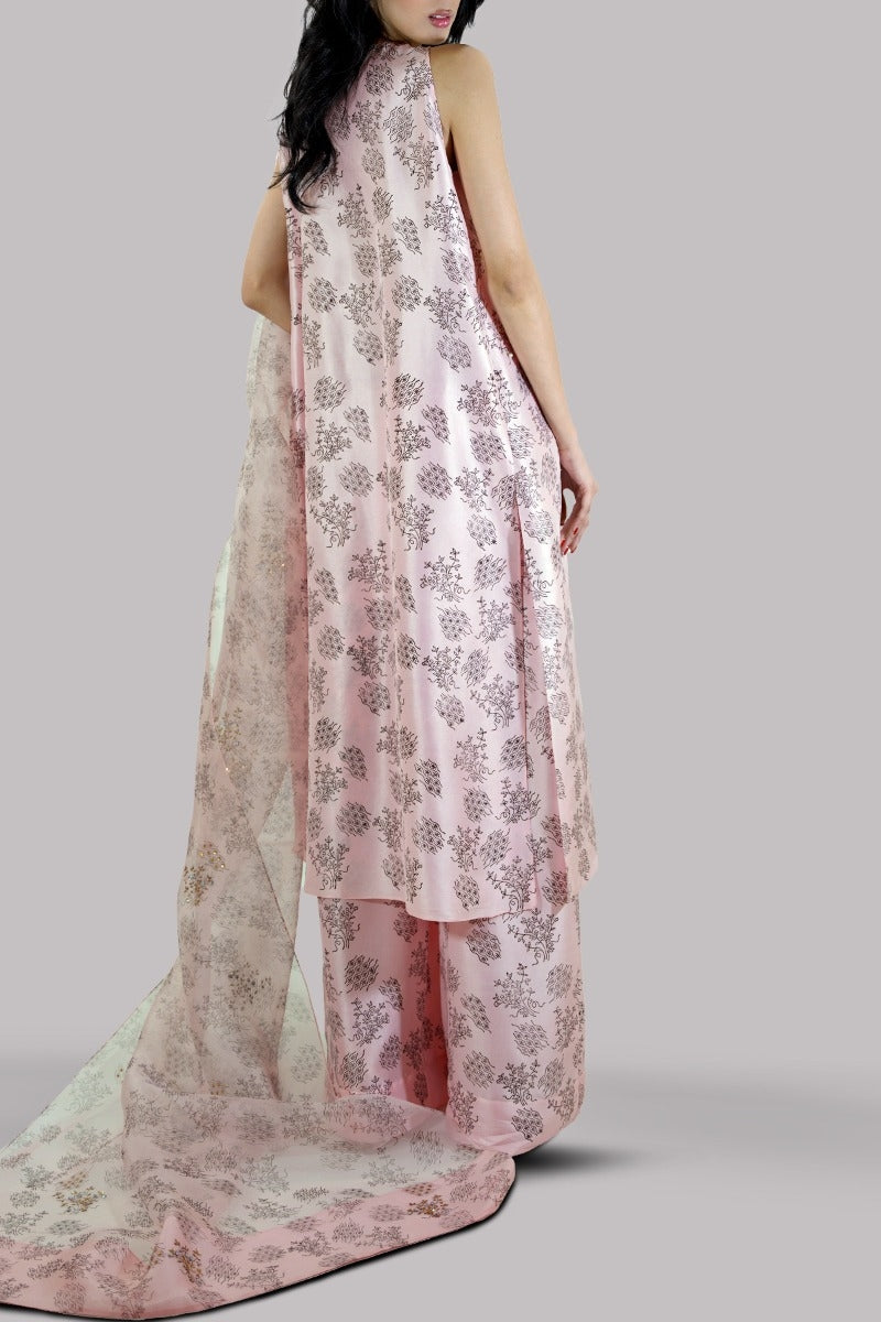 Blushing Bride Block Printed &amp; Embellished Raw Silk Set