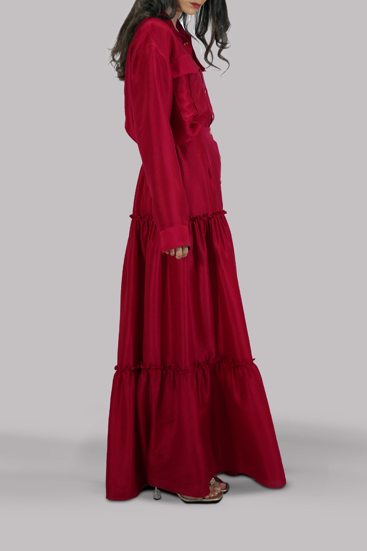 Red Bud Embellished Blouse Skirt Set