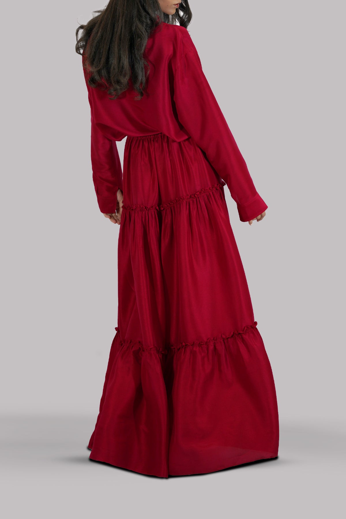 Red Bud Embellished Blouse Skirt Set