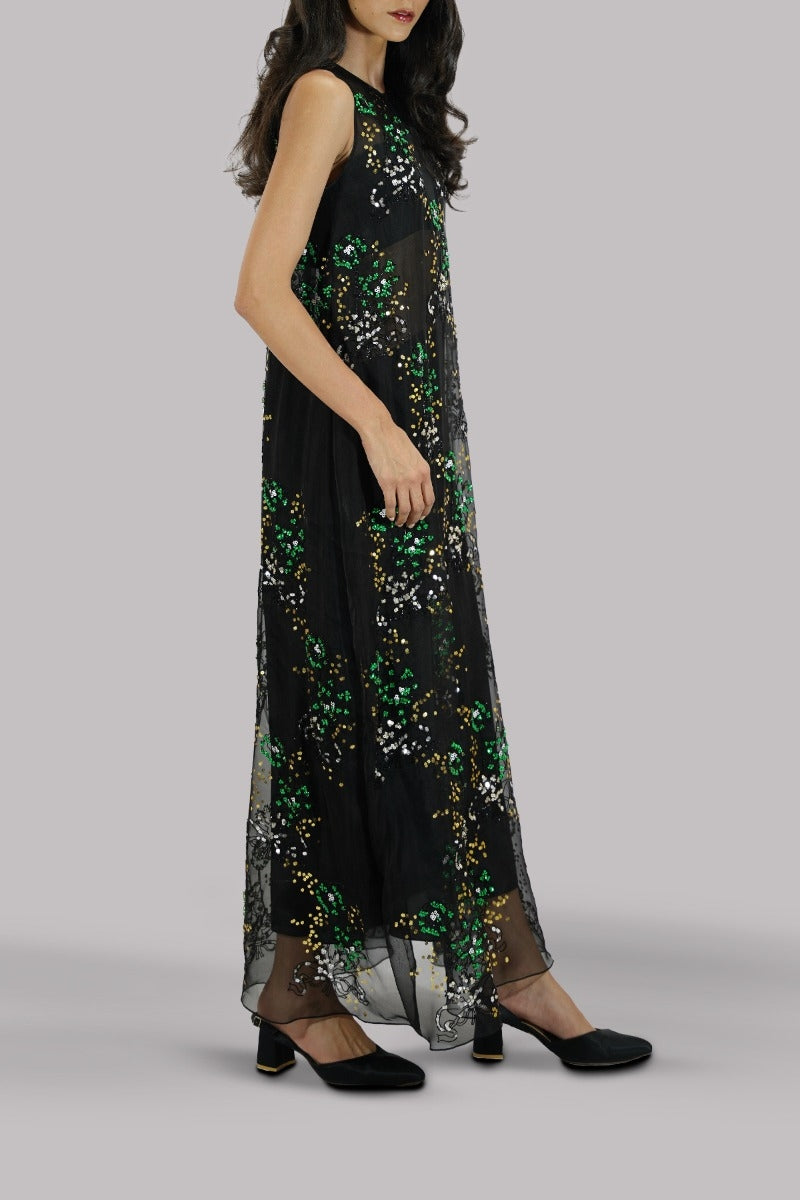 Black Embellished Organza Maxi