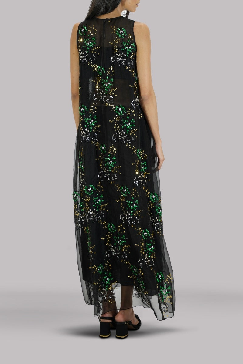 Black Embellished Organza Maxi