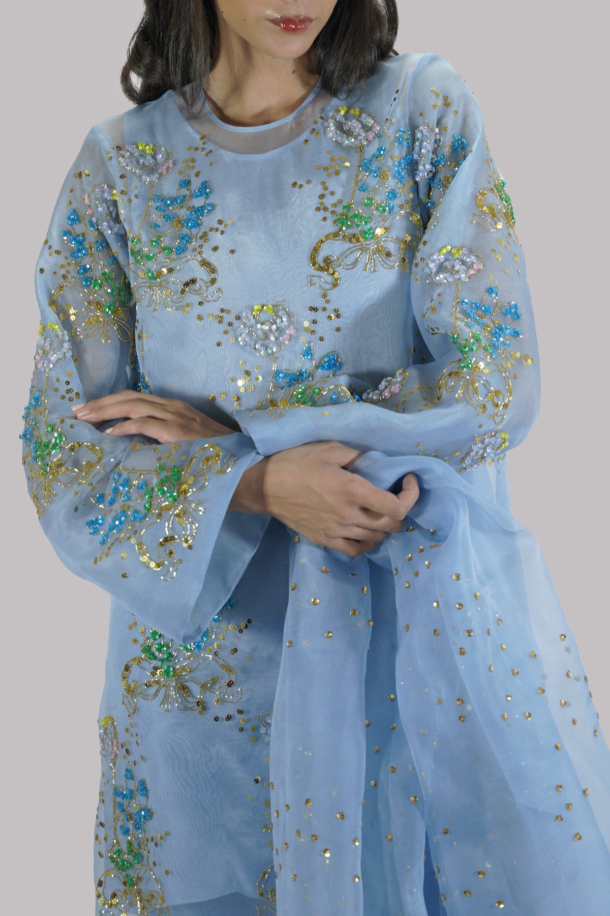 Heritage Blue Embellished Raw Silk Churidaar Set
