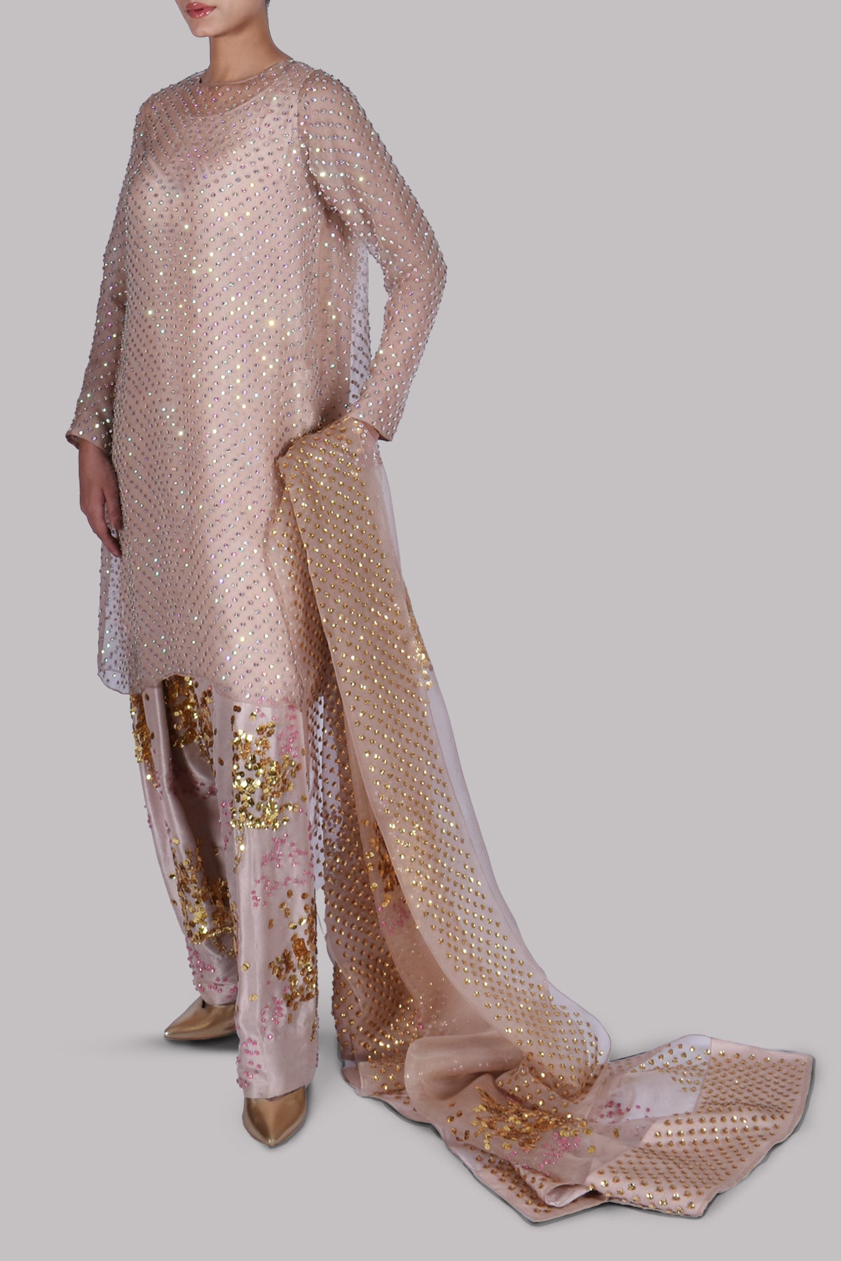 Cameo Rose Embellished Raw Silk Set