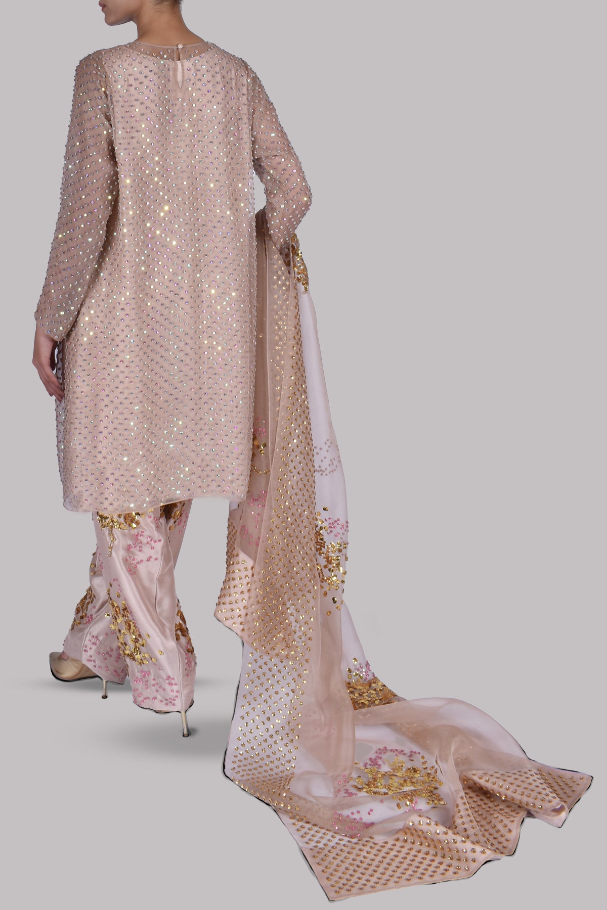 Cameo Rose Embellished Raw Silk Set