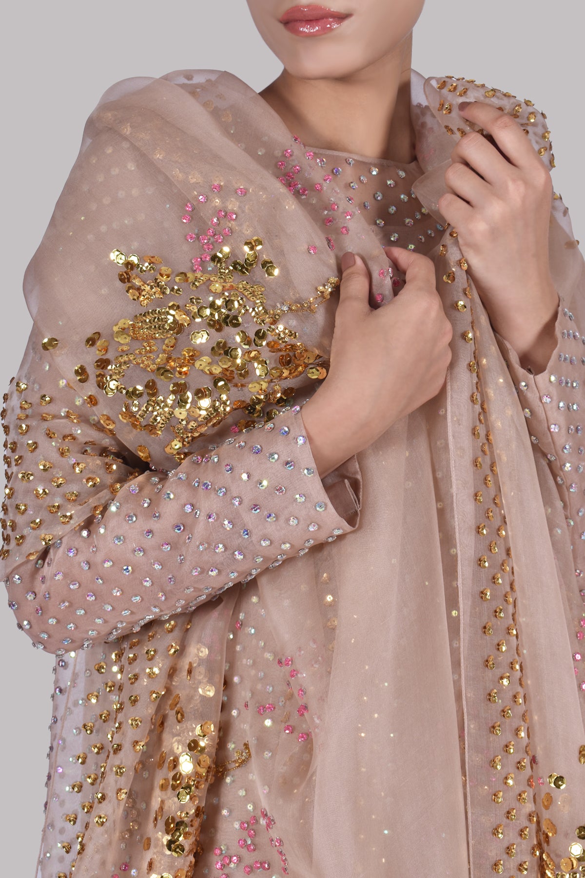 Cameo Rose Embellished Raw Silk Set