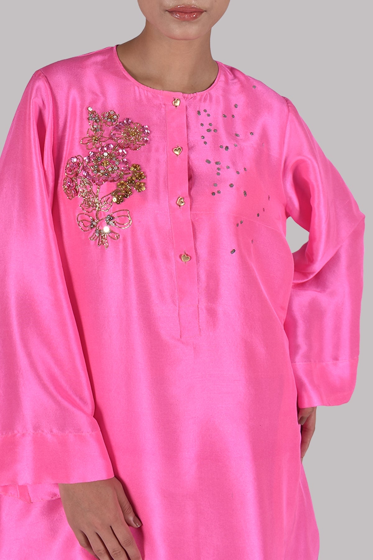 Pink Carnation Embellished Raw Silk Set