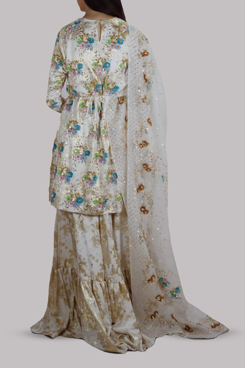 Ivory and Gold Embellished Italian Cloque Set