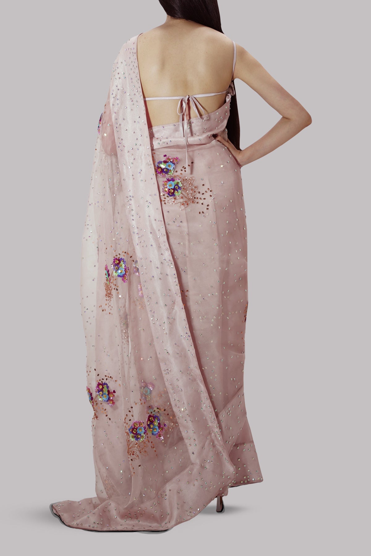 Rose Smoke Embellished Organza Sari