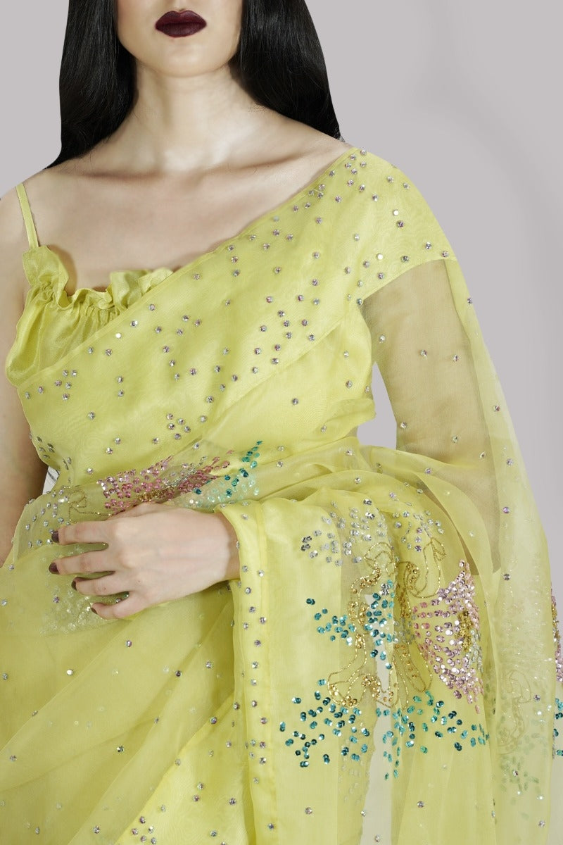 Illuminating Embellished Organza Sari