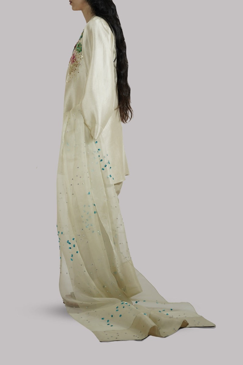Lamb’s Wool Embellished Raw Silk Set