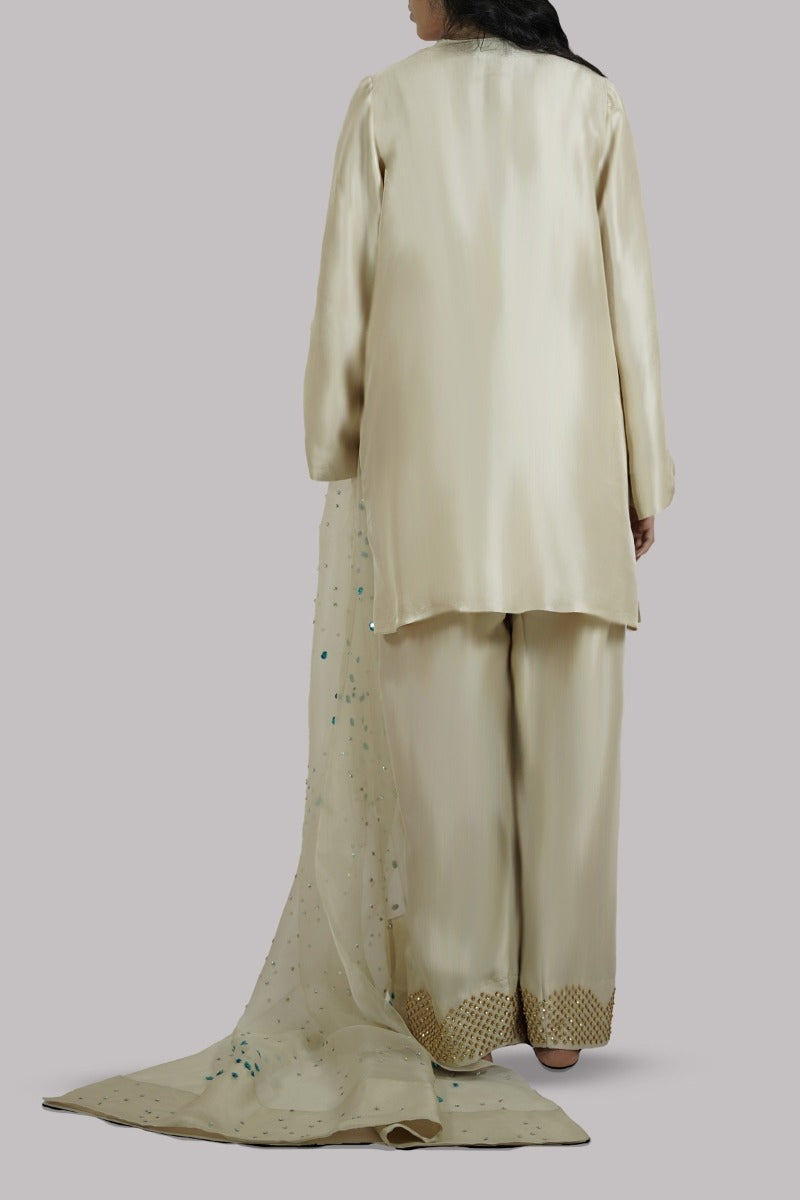 Lamb’s Wool Embellished Raw Silk Set