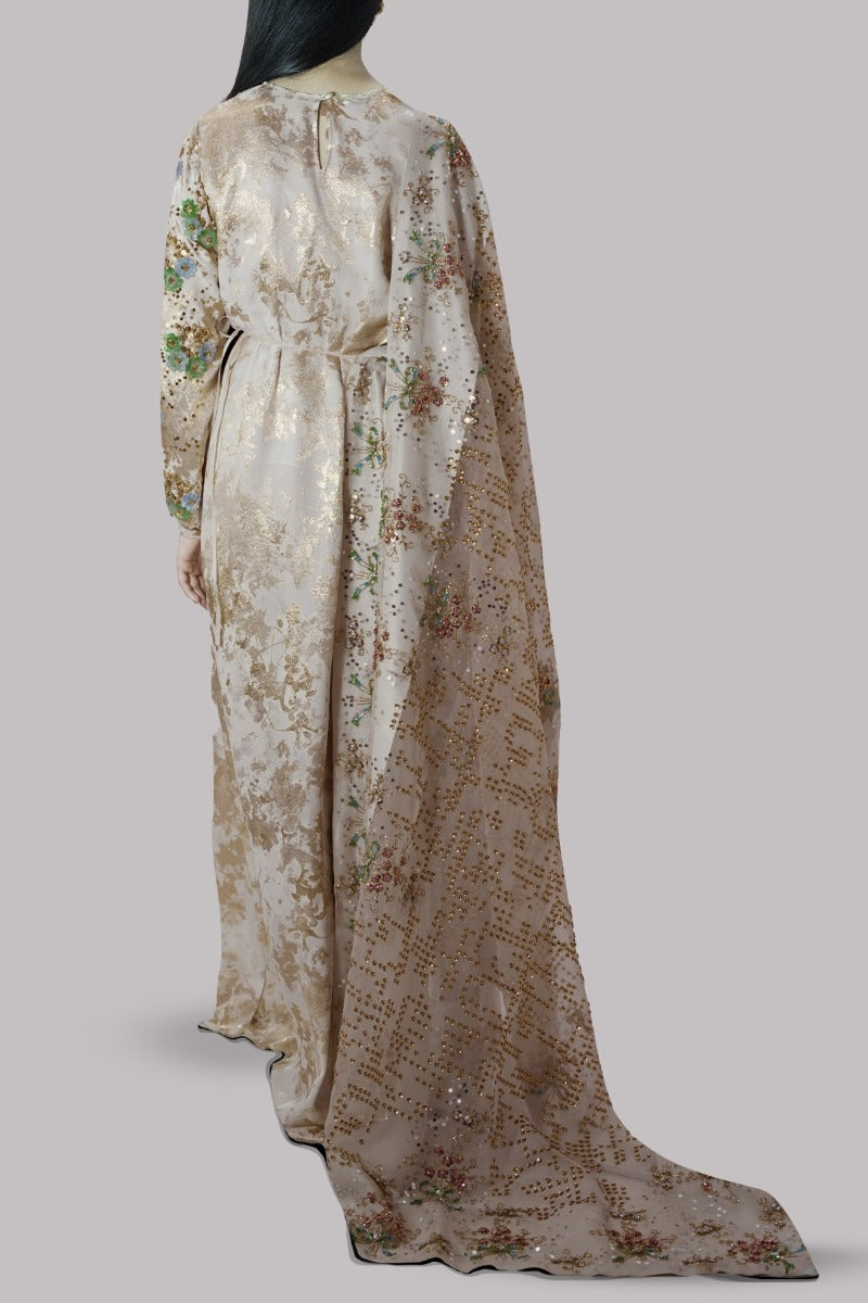 Ivory and Gold Embellished Italian Cloque Maxi Set