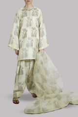 Lamb’s Wool Embellished Raw Silk Set
