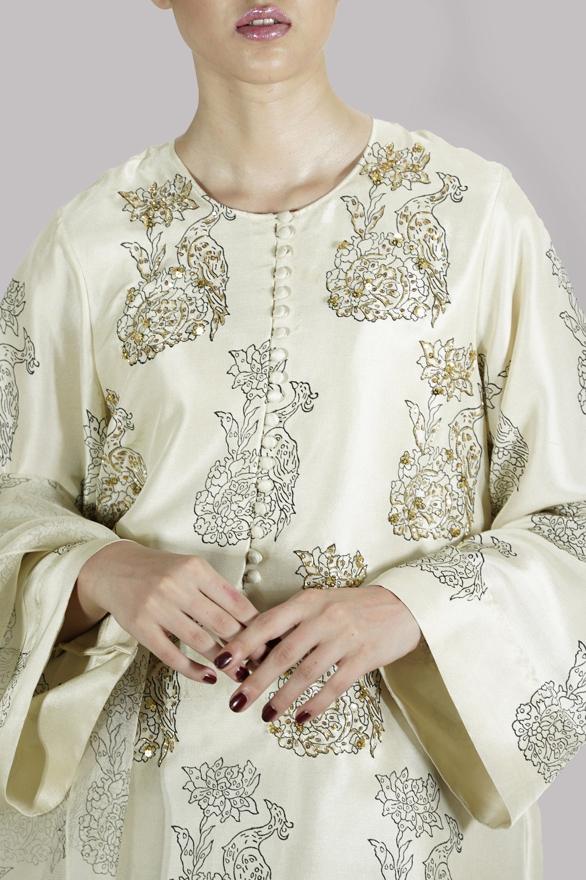 Lamb’s Wool Embellished Raw Silk Set