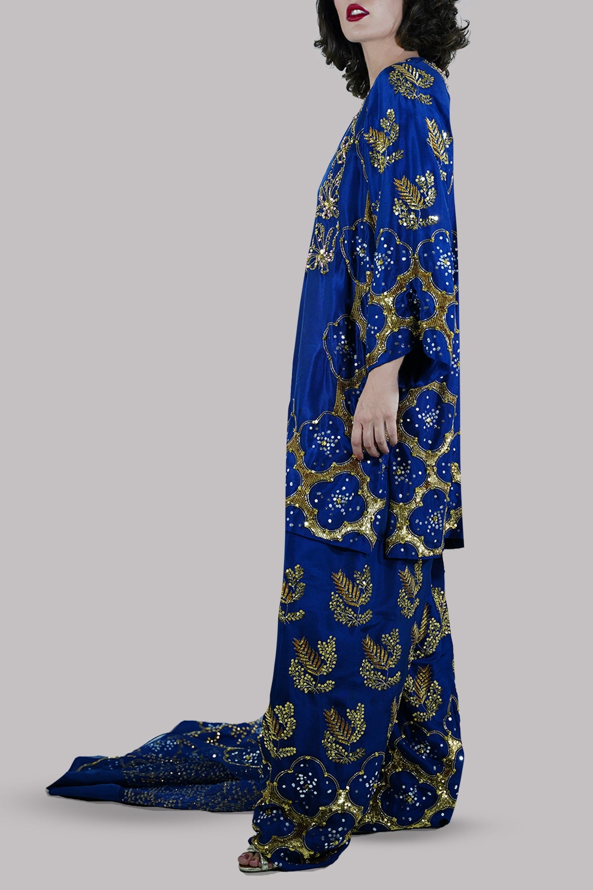 Black Iris Embellished Raw Silk Set
