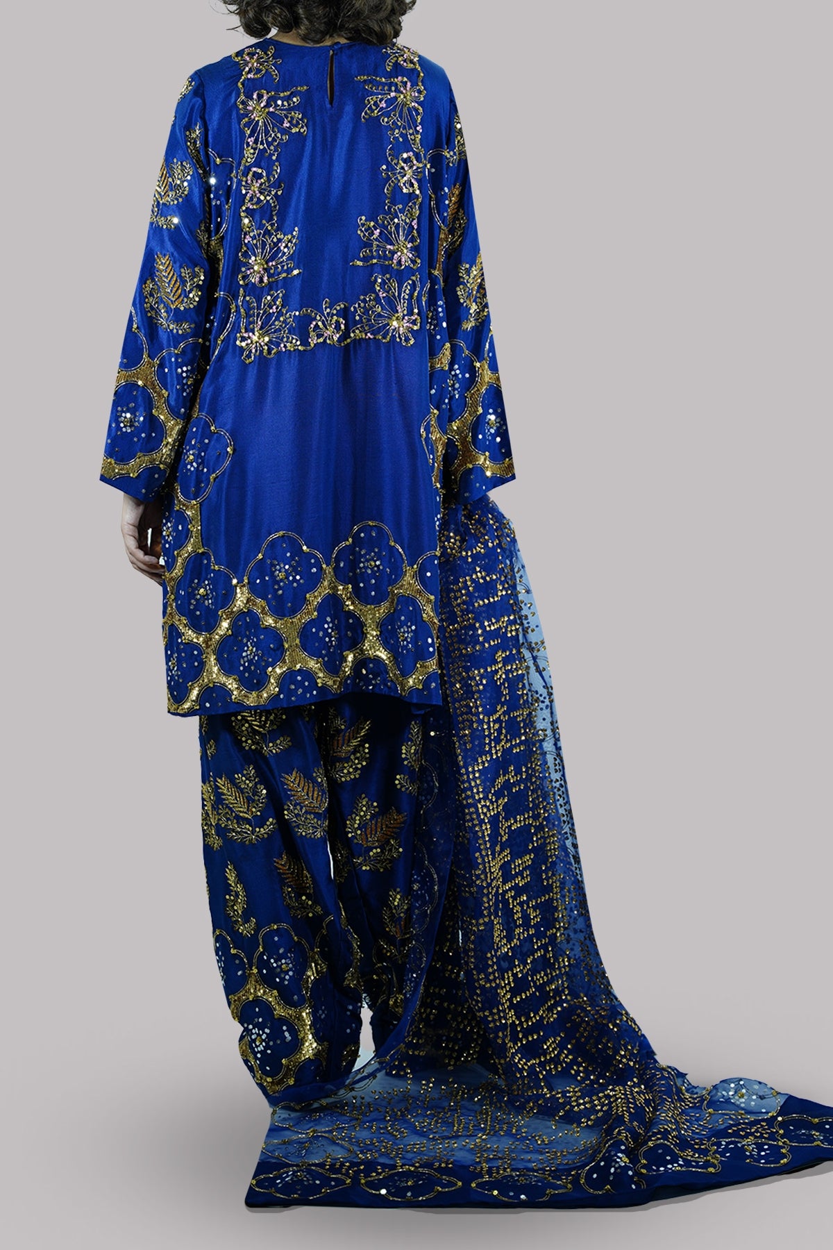 Black Iris Embellished Raw Silk Set