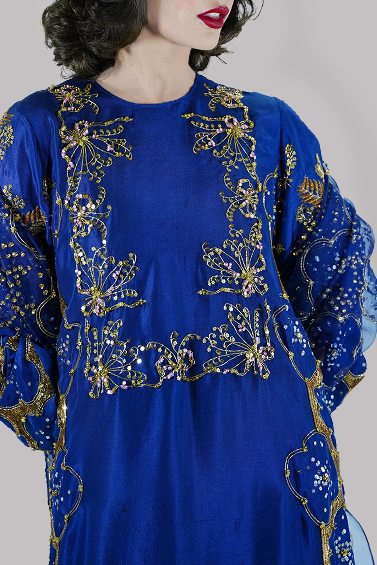 Black Iris Embellished Raw Silk Set