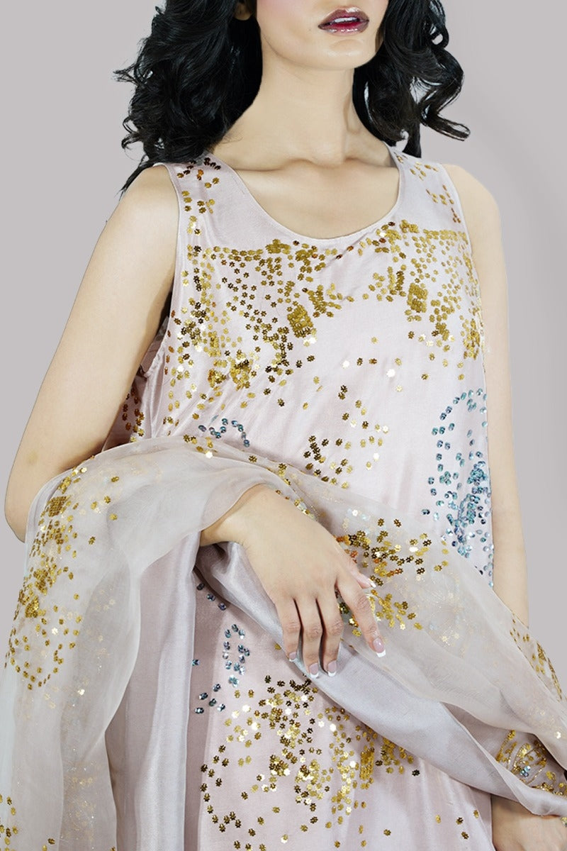 Rose Smoke Embellished Maxi Set