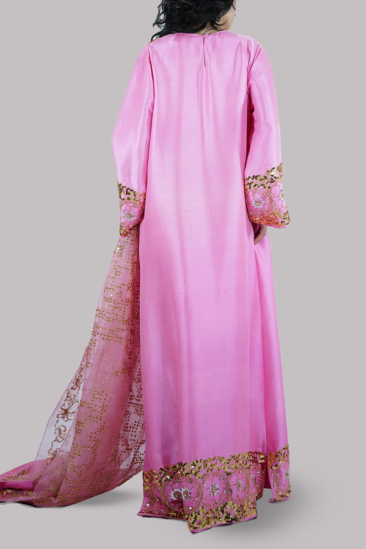 Confetti Pink Embellished Raw Silk Maxi Set