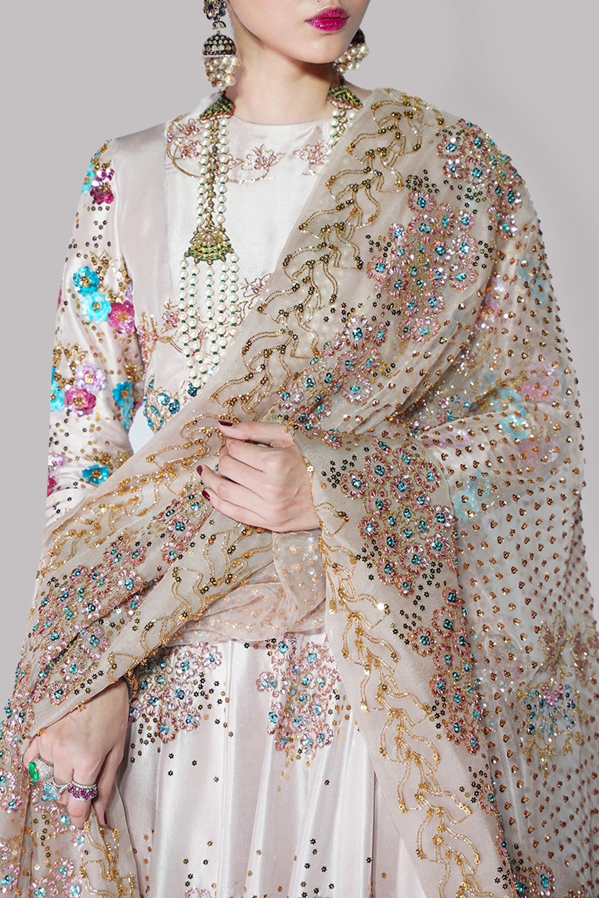 Rose Smoke Lehenga Choli Embellished Set