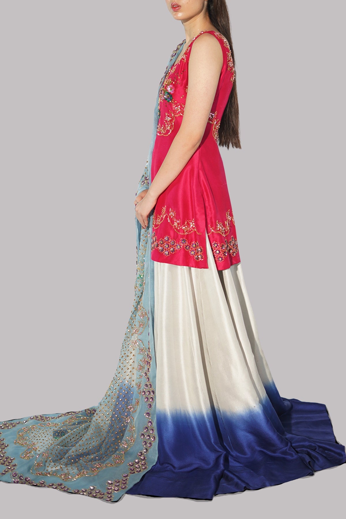 Virtual Pink and Ombre Embellished Lehenga Set