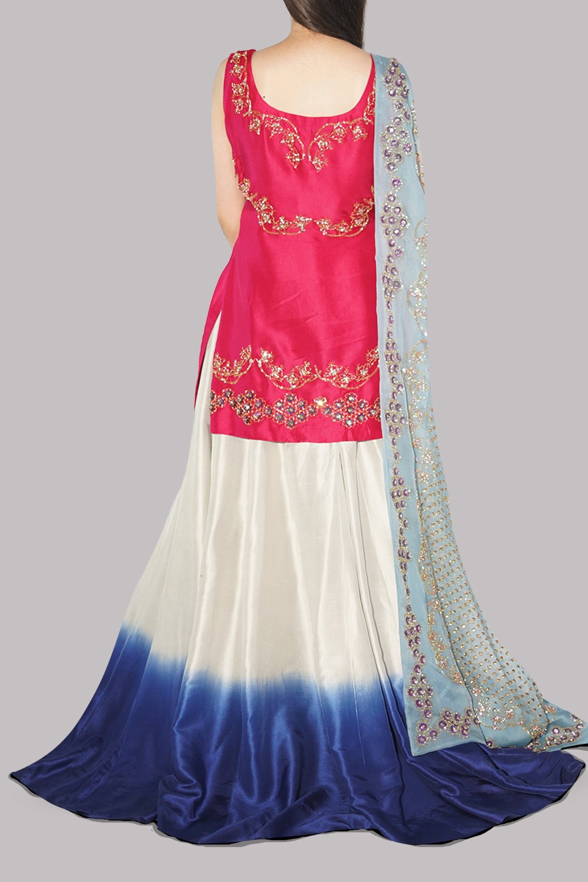 Virtual Pink and Ombre Embellished Lehenga Set