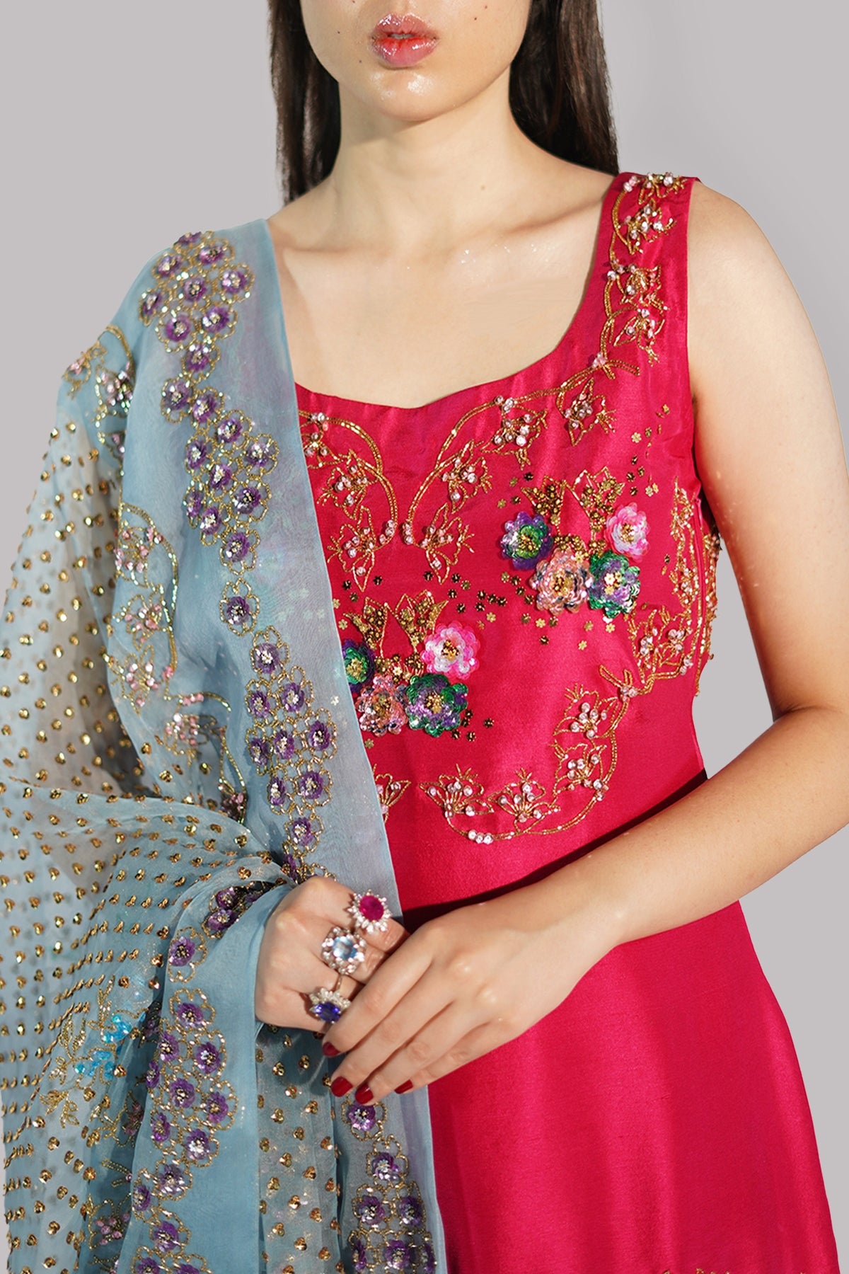 Virtual Pink and Ombre Embellished Lehenga Set