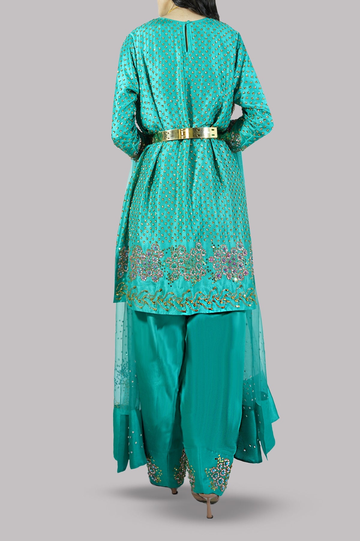 Spectra Green Raw Silk Embellished Set