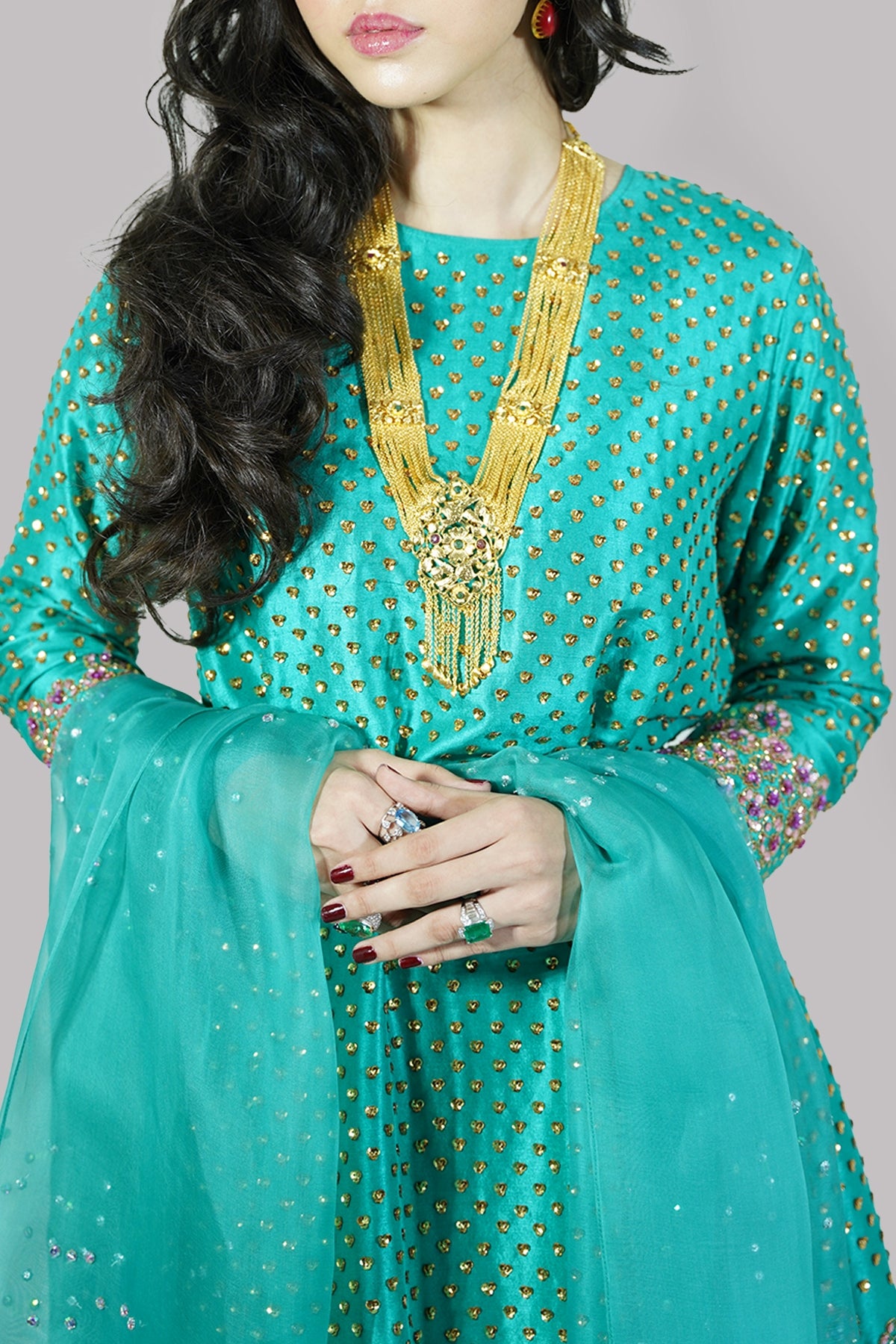 Spectra Green Raw Silk Embellished Set