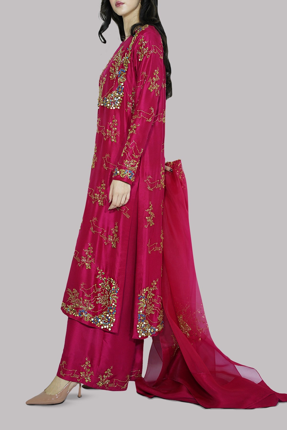 Crimson Raw Silk Embellished Set