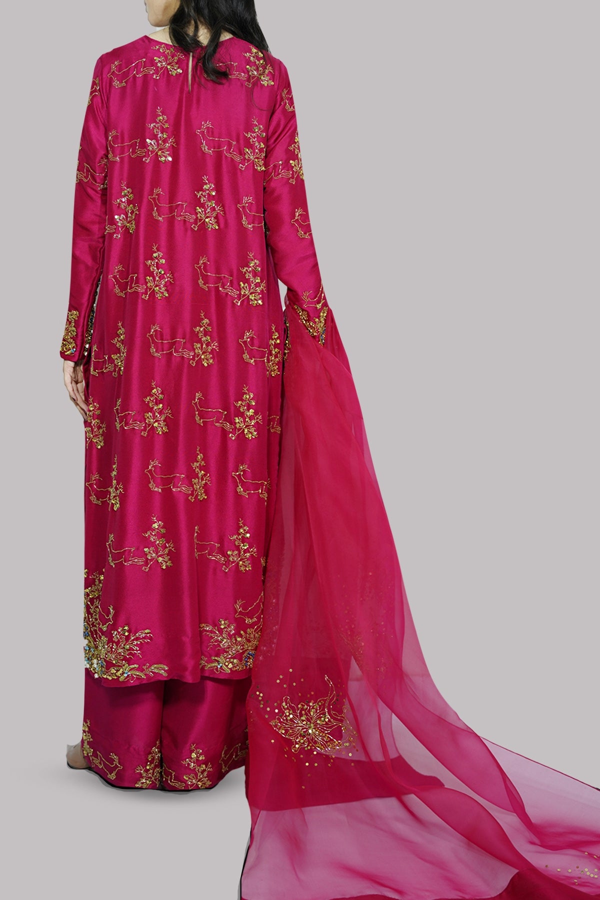 Crimson Raw Silk Embellished Set
