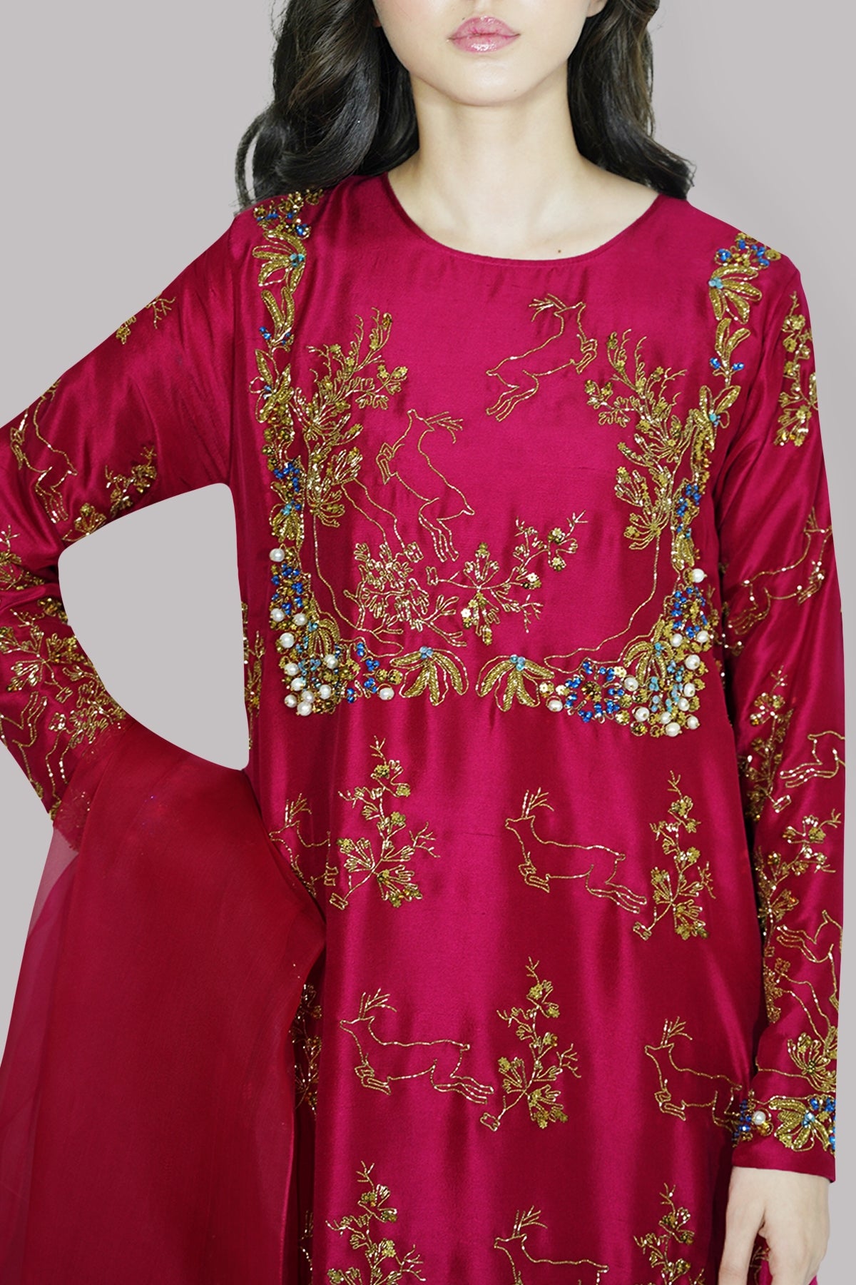 Crimson Raw Silk Embellished Set