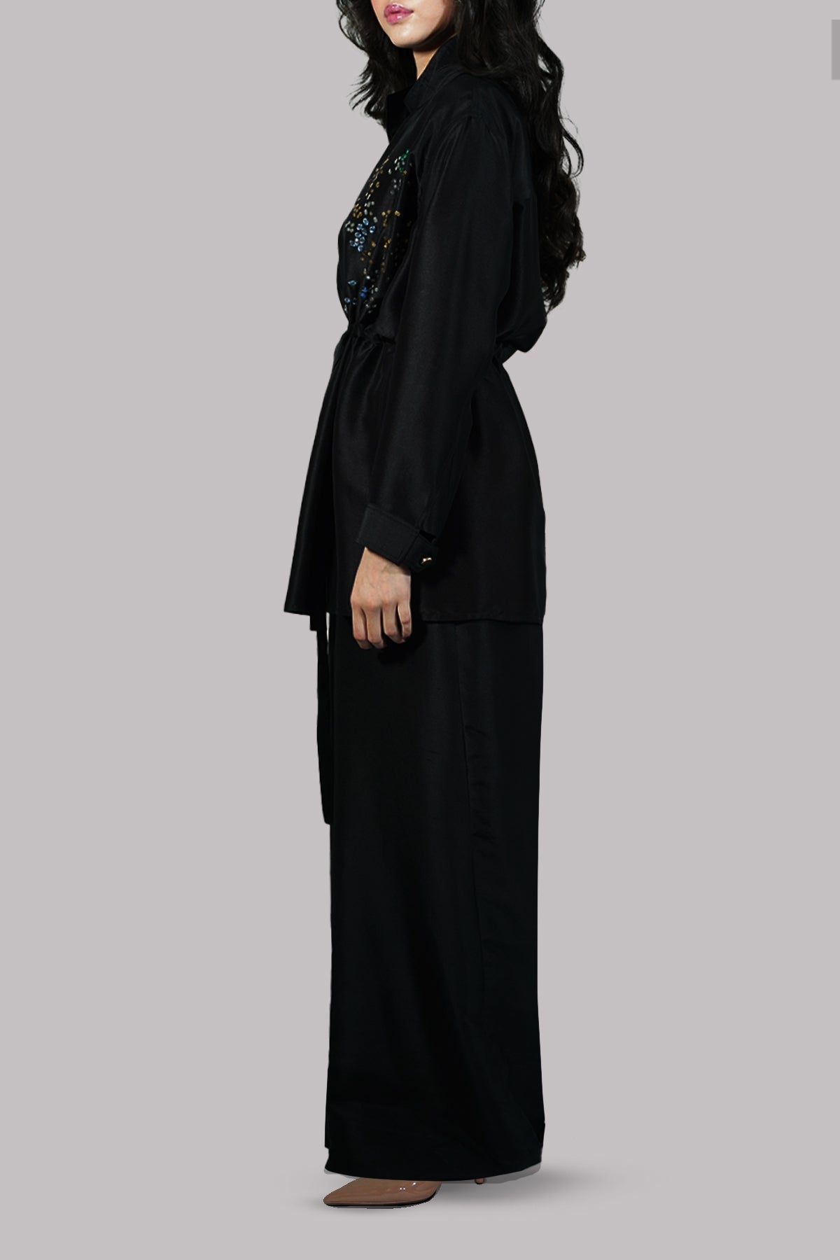 Black Raw Silk Embellished Set