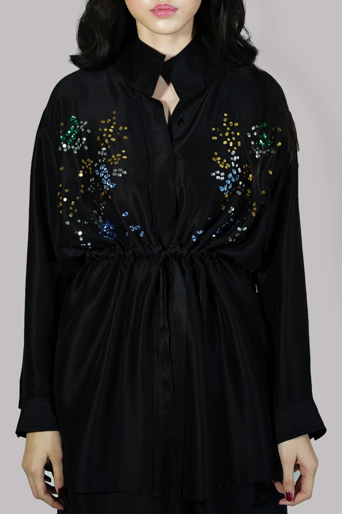 Black Raw Silk Embellished Set