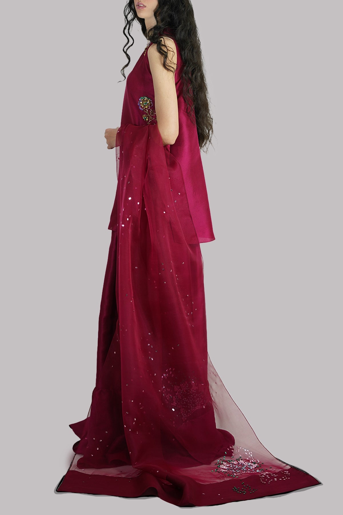 Scooter Red Embellished Raw Silk Set