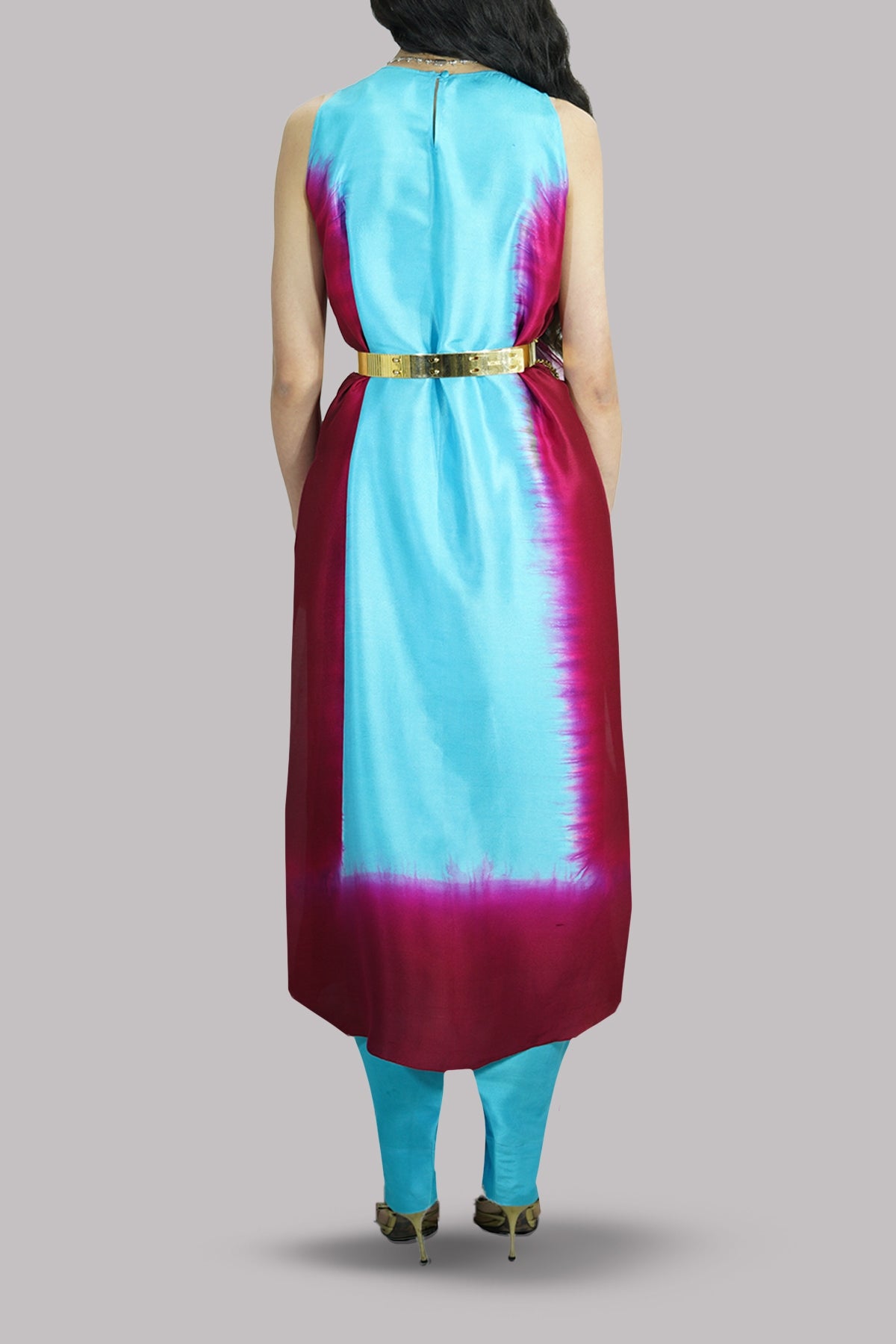 Scuba Blue and Chilli Pepper Raw Silk Embellished Set
