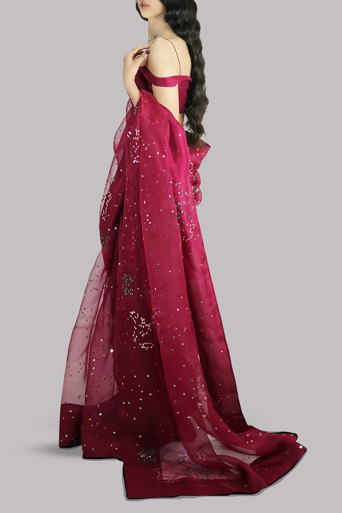 Scooter Red Embellished Organza Sari