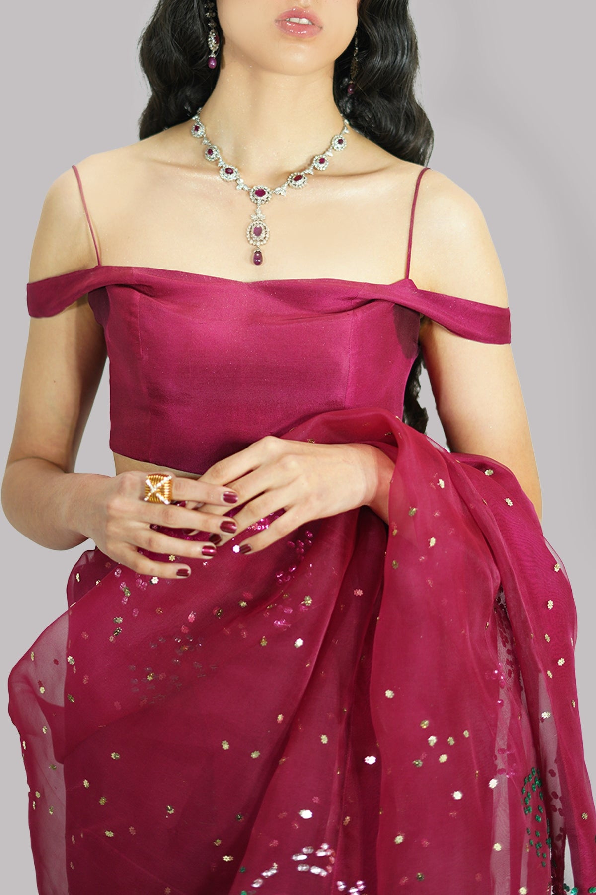 Scooter Red Embellished Organza Sari