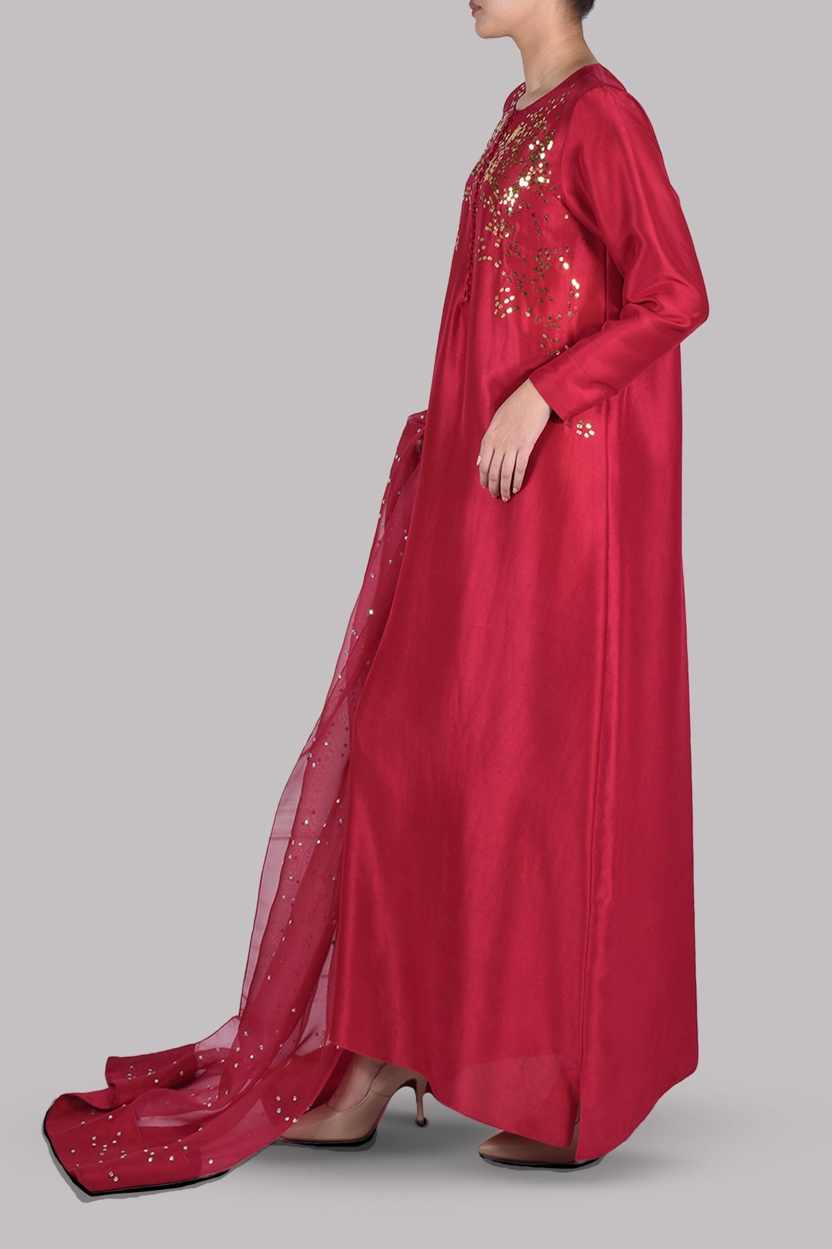 Tango Red Embellished Maxi Set