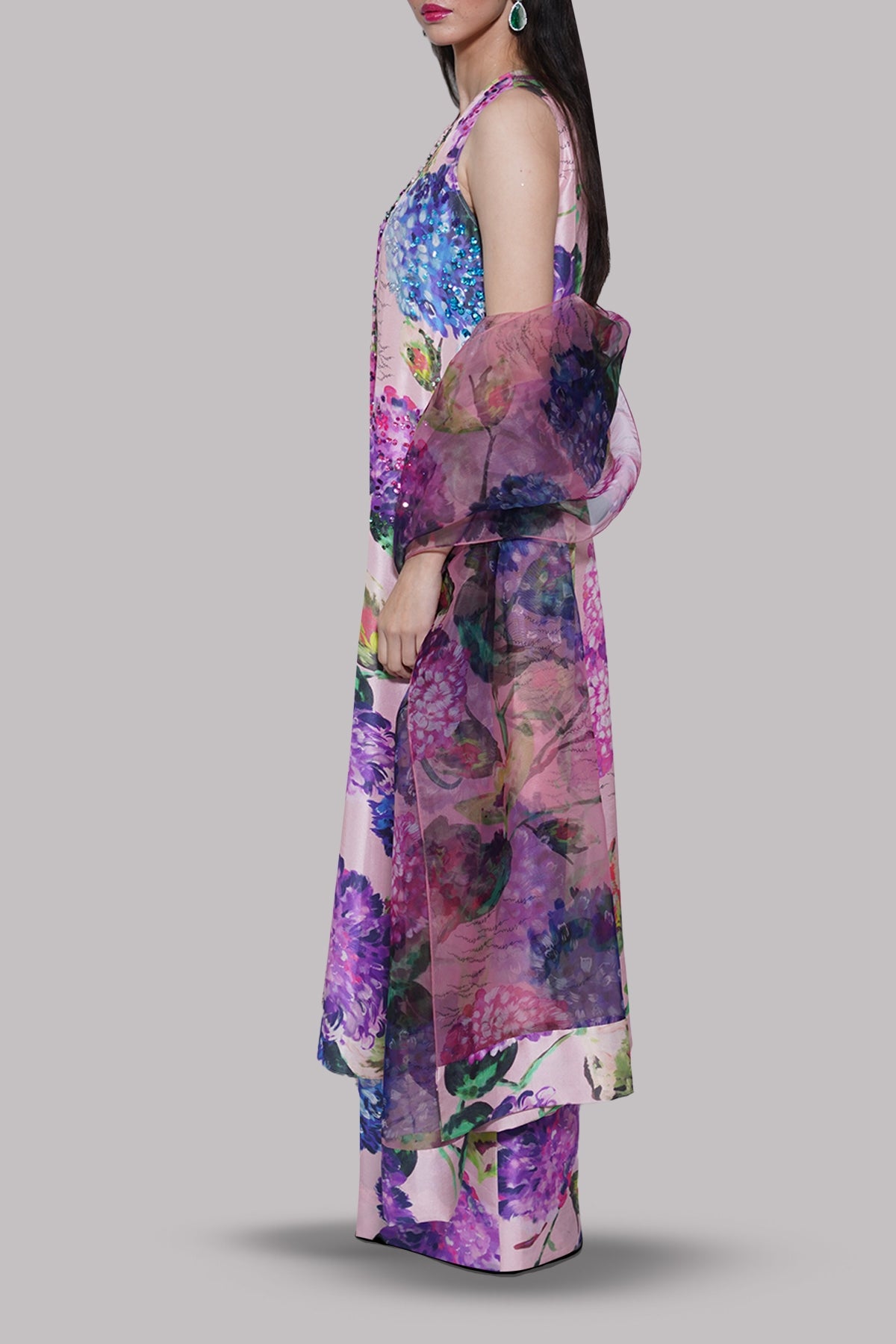 Crystal Rose Printed Raw Silk Set