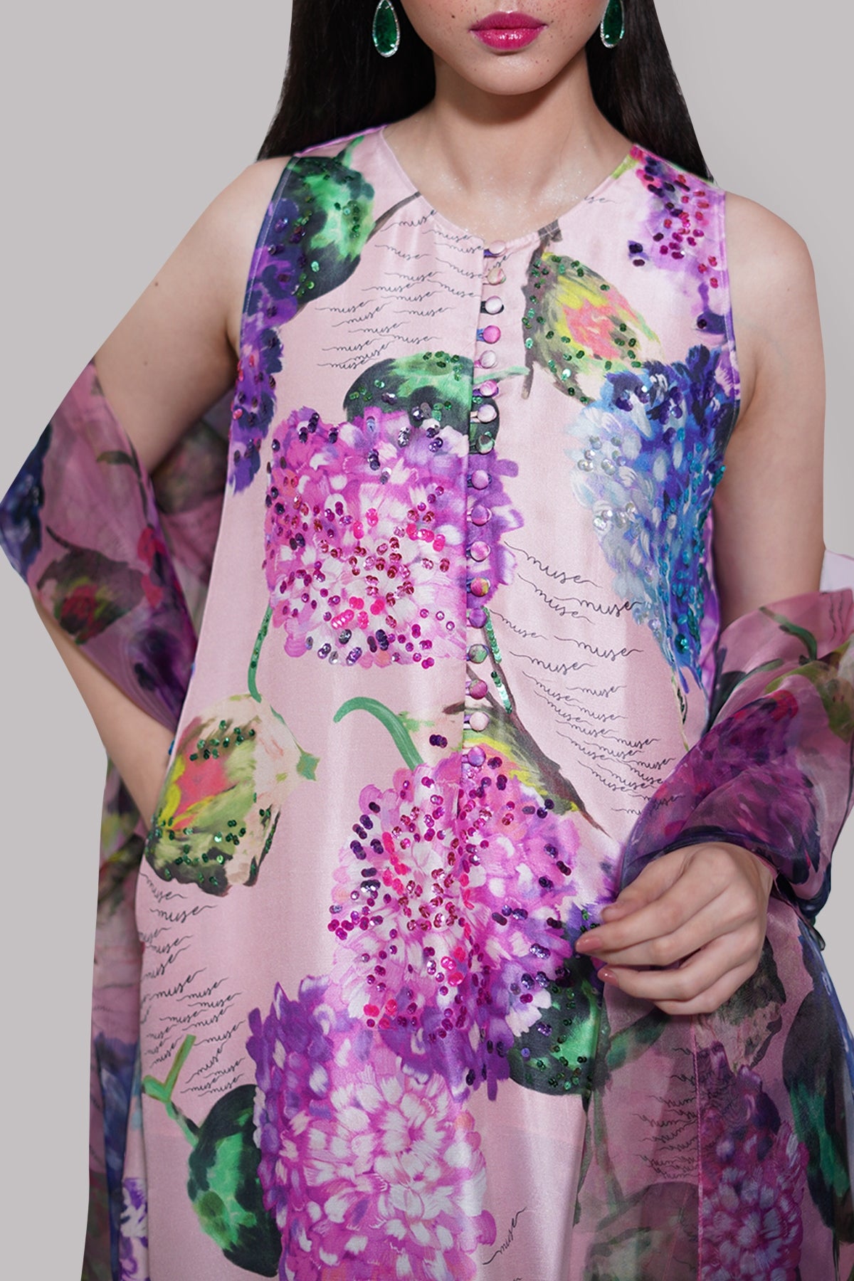 Crystal Rose Printed Raw Silk Set
