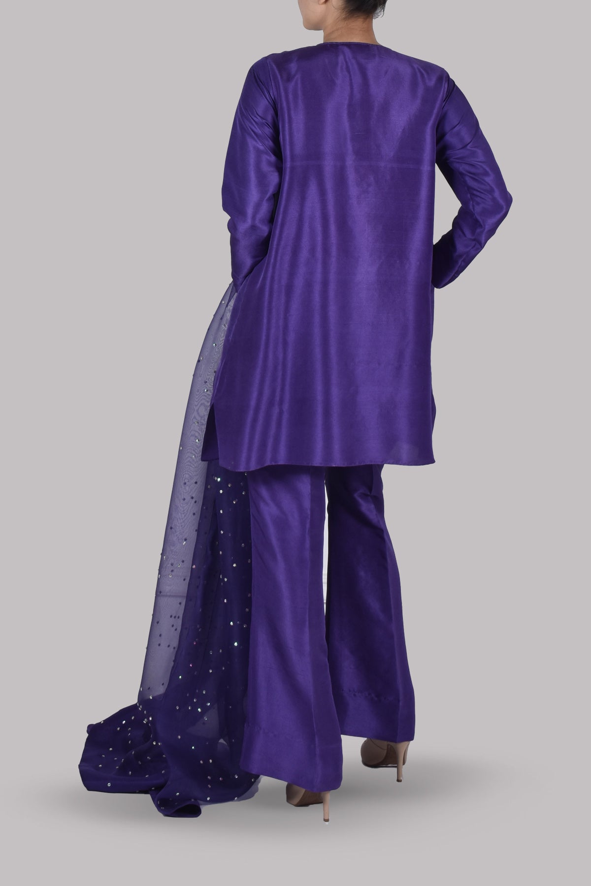 Deep Blue Purple Embellished Raw Silk Set
