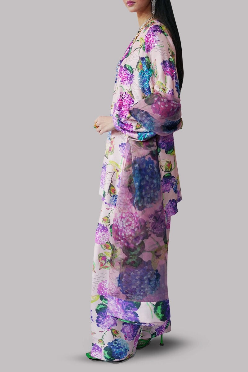 Crystal Rose Printed Embellished Raw Silk Set