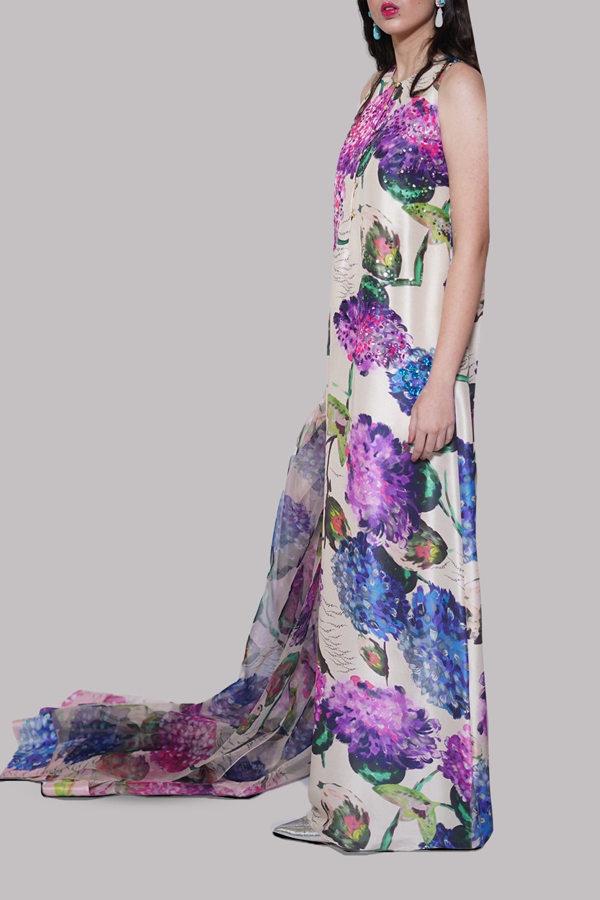 White Swan Printed Embellished Maxi Set