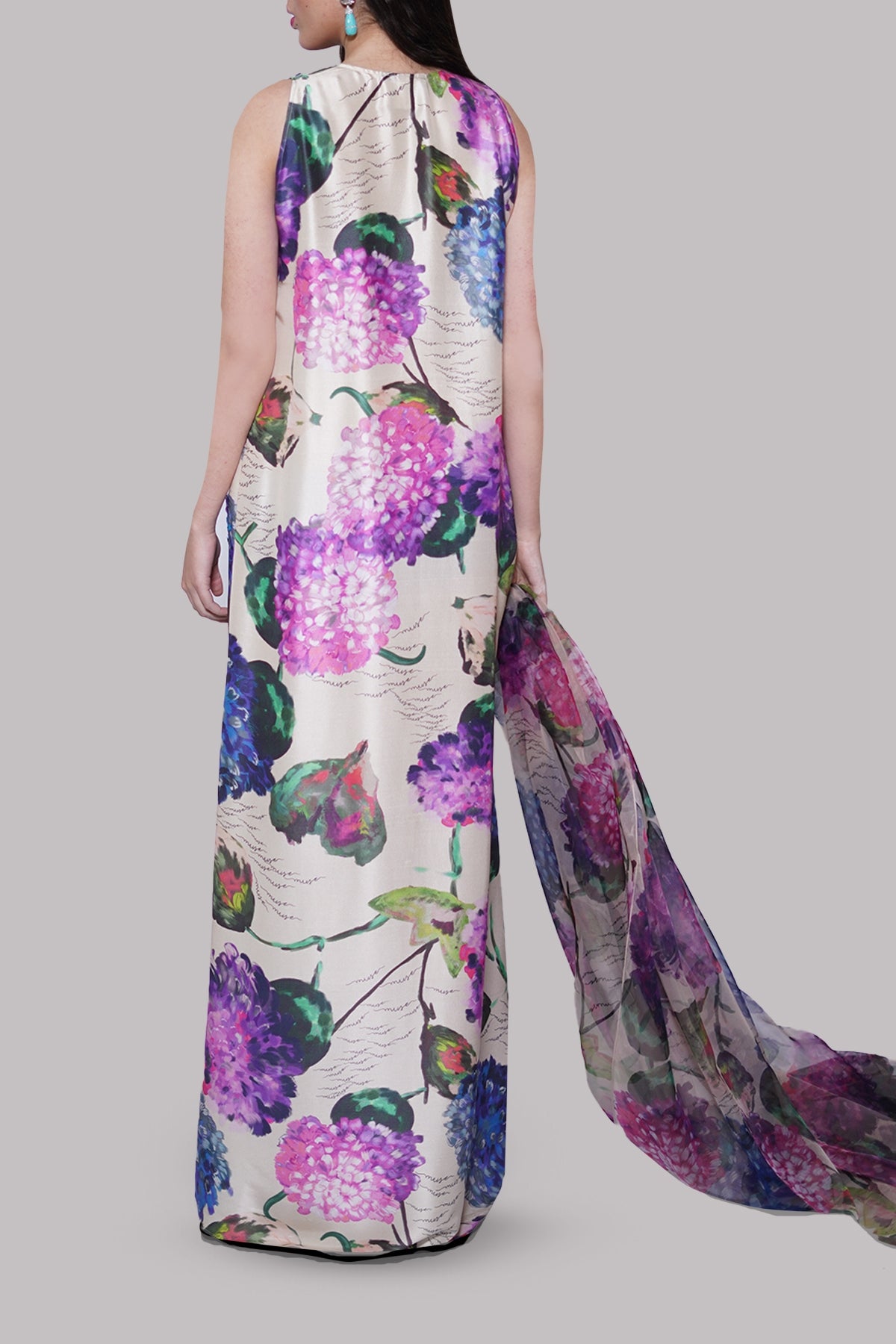 White Swan Printed Embellished Maxi Set