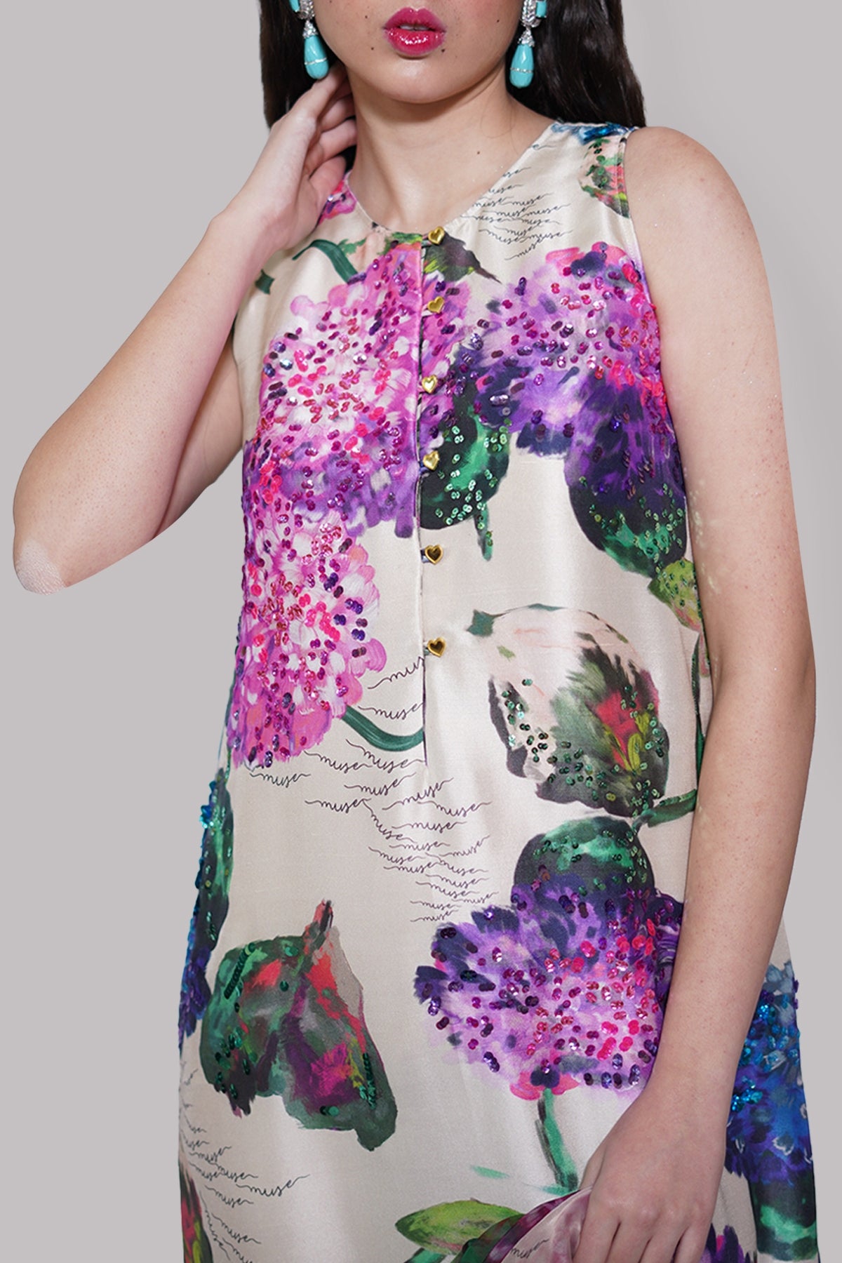 White Swan Printed Embellished Maxi Set