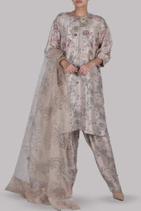 Moonlight Beige Block Printed and Embellished Set