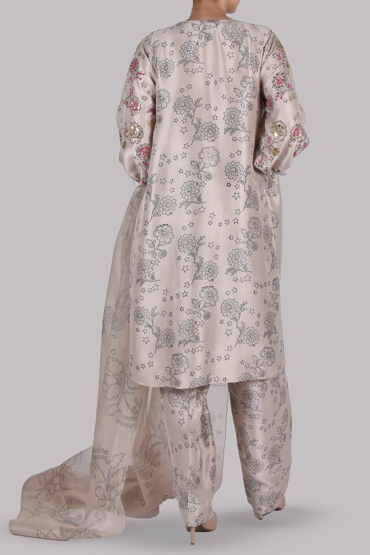 Moonlight Beige Block Printed and Embellished Set